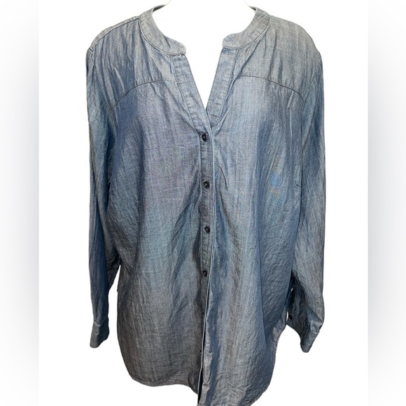 Liz Claiborne Woman Top Size 2X Blue Long Sleeve Button Up Relaxed Comfort - Picture 1 of 7